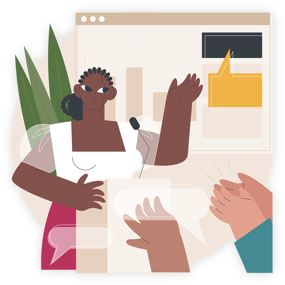 colourful illustration of leader giving presentation